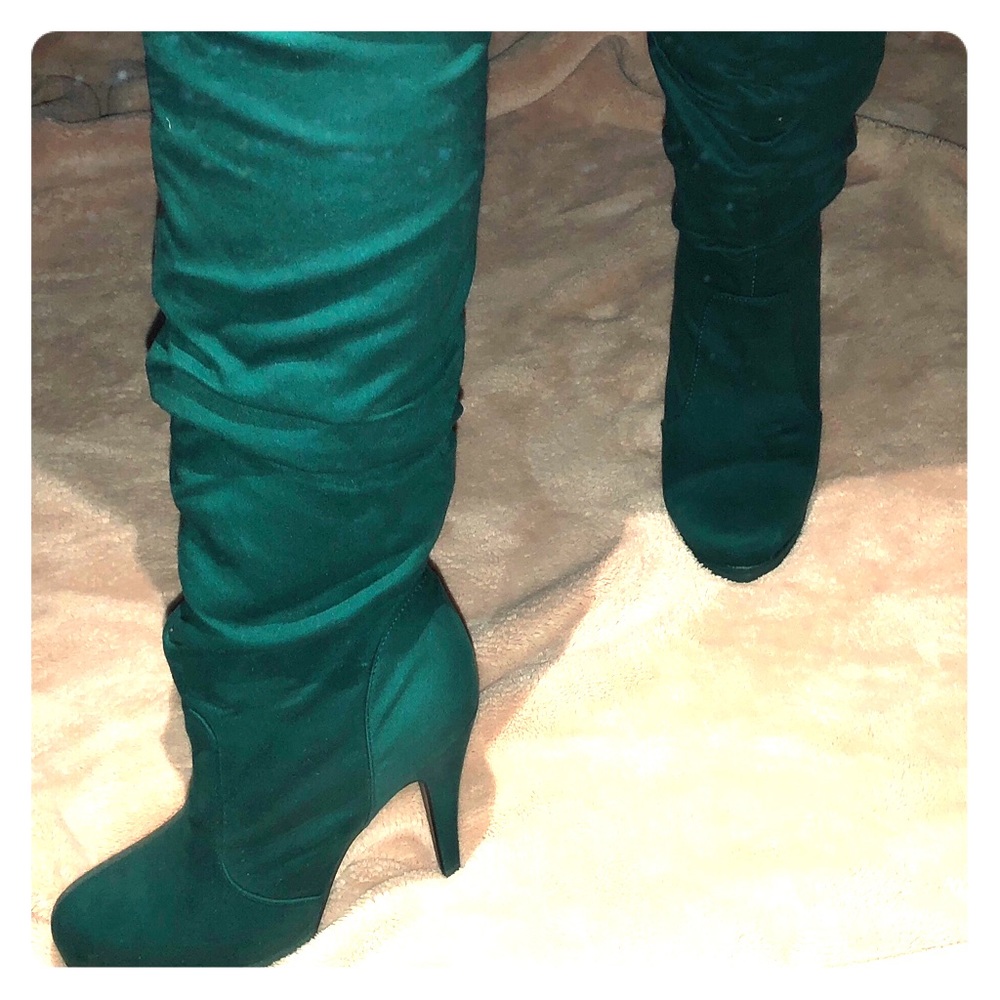 Knee High Boots in a beautiful green teal color.